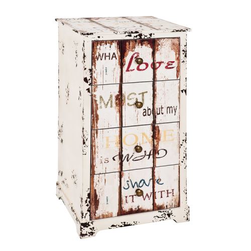 Commode en bois 4 tiroirs H76cm L40cm LOVELY CHEER - Crème