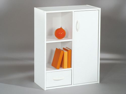 Etagère cube en bois H80cm L61.5cm 1 porte 1 tiroir 2 niches COMPO - Blanc
