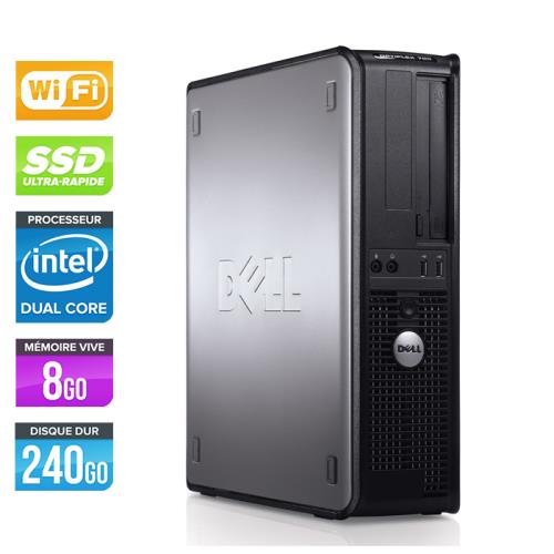 Unité centrale Dell Optiplex 780 Desktop - Gris - Intel Core Duo E5300 / 2.60 GHz - RAM 8 Go - SSD 240 Go - DVD - Gigabit Ethernet - Wifi - Windows 7
