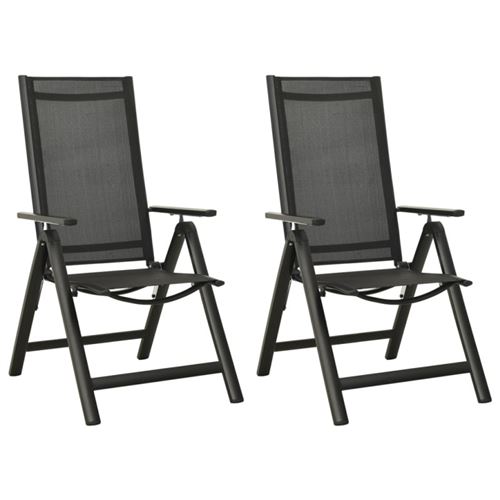 Non Communiqué Noir Chaises Pliables De Jardin Lot De 2 Textilène Et Aluminium - Image 1