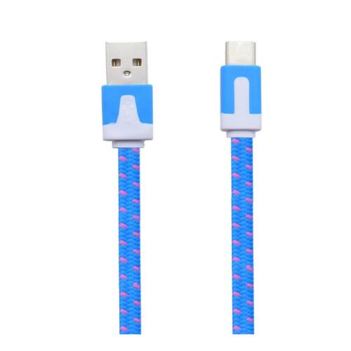 Cable Noodle Type C Pour LeEco Le 2 Pro Chargeur Android USB 1,5m Connecteur Tresse (BLEU)