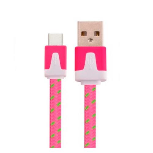 Cable Noodle Type C Pour LeEco Le Pro3 Chargeur Android USB 1,5m Connecteur Tresse (ROSE BONBON)
