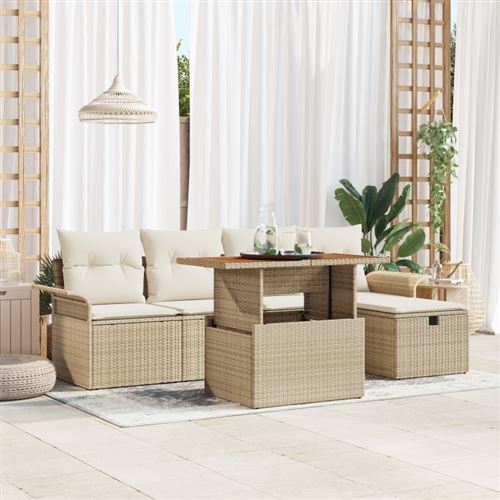 Non Communiqué Beige Canapés De Jardin 6 Pièces Avec Coussins Rotin Poly