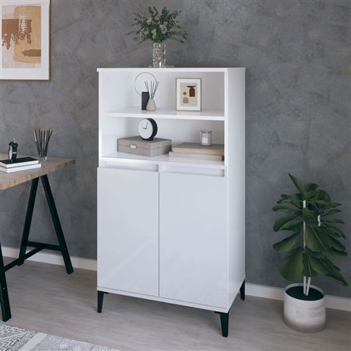 Non Communiqué Blanc Vidaxl Buffet Haut Brillant 60X36x110 Cm Bois D'ingénierie821230