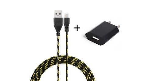 Pack Chargeur pour SAMSUNG Galaxy J7 2016 Smartphone Micro-USB (Cable Tresse 3m Chargeur + Prise Secteur USB) Murale Android Uni (NOIR)