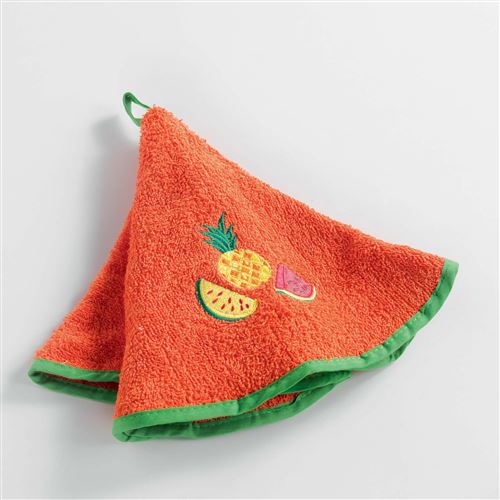 Essuie-main rond (0) 60 cm eponge brodee fruitero Orange
