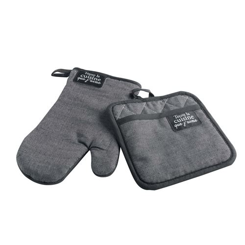 Gant + manique 18 x 28 cm/20 x 20 cm chambray uni+pvc harold Gris