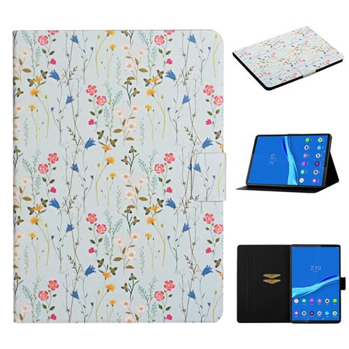 Etui en PU impression de motifs de fleurs avec support et porte-cartes fleur rouge pour votre Lenovo Smart Tab M10FHD