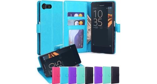 Sony xperia x compact housse coque etui de luxe portefeuille porte carte et billet type portefeuille bleu