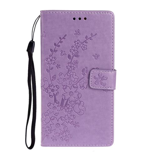 Etui en PU empreinte fleur de prunier avec support violet pour votre Samsung Galaxy A41 (Global Version)