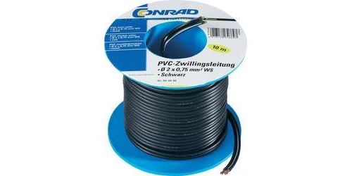 Fil de câblage TRU COMPONENTS SH1467 1565082 2 x 0.75 mm² noir 10 m