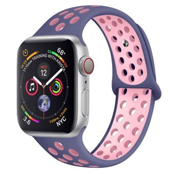 Bracelet Sport en Silicone Bicolor Remplacement pour Apple Watch Series 3 / 2 / 1 38mm - Bleu&Rose (Taille L) - 1