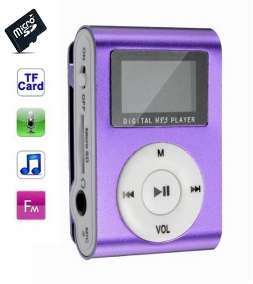 Lecteur MP3 4 Go - à carte mémoire - clip ceinture - Ecran LCD - Radio FM - Violet