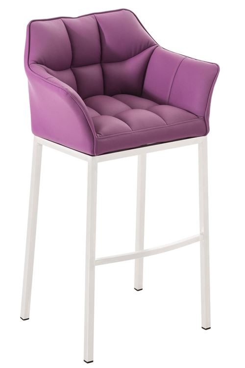 Tabouret de bar Damaso en Similicuir - 4 pieds Blanc - Siège Violet