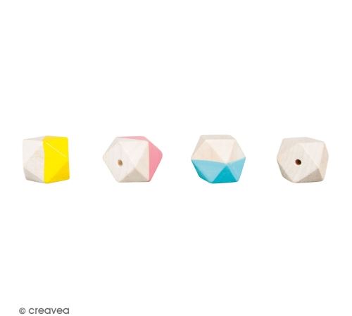 Perles en bois - Diamant facetté Multicolore - 2 cm - 4 pcs