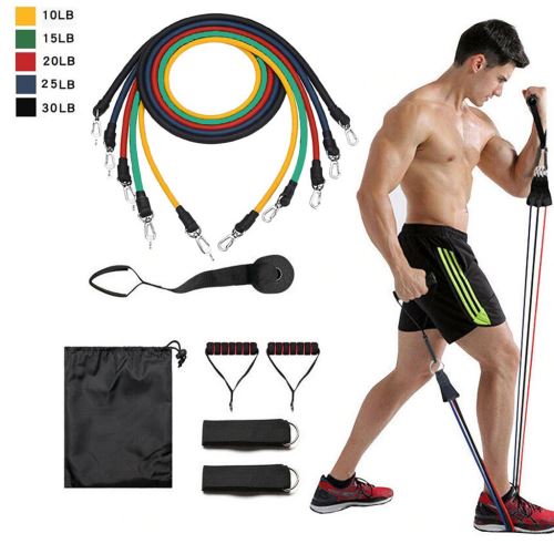 11 pcs / ensemble caoutchouc naturel Latex Fitness bandes de résistance exercice élastique Pul Noir