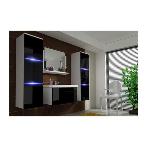 Salle de bain complète LUNA blanc et noir façade laqué, brillante high gloss