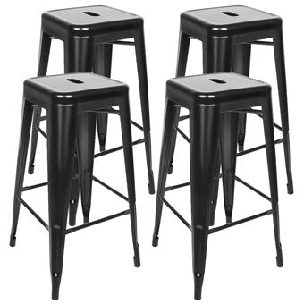 4pcs Tabouret De Bar Hauts Empilable En Metal 76 30 30cm Noir Achat Prix Fnac