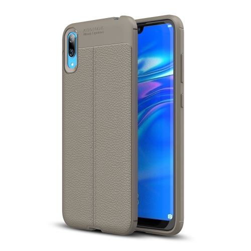Coque en TPU litchi mou gris pour votre Huawei Enjoy 9/Y7 Pro (2019)
