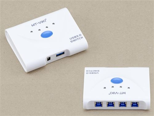 Boitier de Partage USB 3.0 / Switch 4 Ports - avec Alimentation - pour Partager des périphériques USB3 sur Quatre PC différents