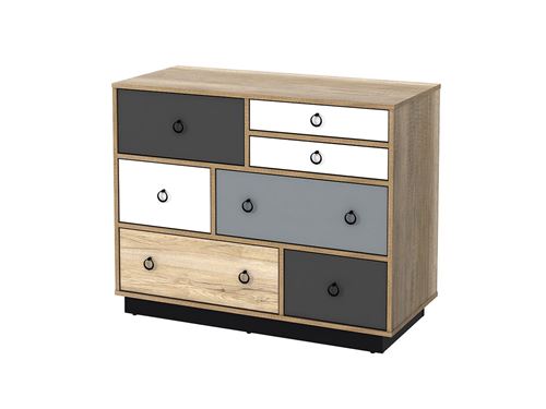 Commode KRYPTON - 7 tiroirs - Coloris : chêne, blanc et gris