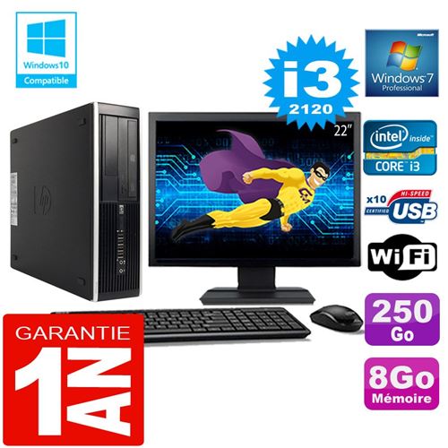 Pc hp compaq 8300 sff core i3-2120 ram 8go disque 250 go wifi w7 ecran 22'