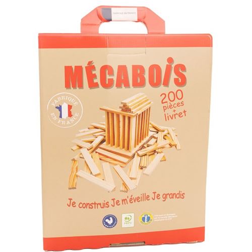Mécabois - Baril de 200 pieces - Jeux de constructions planchettes en bois - Fabriqué en France