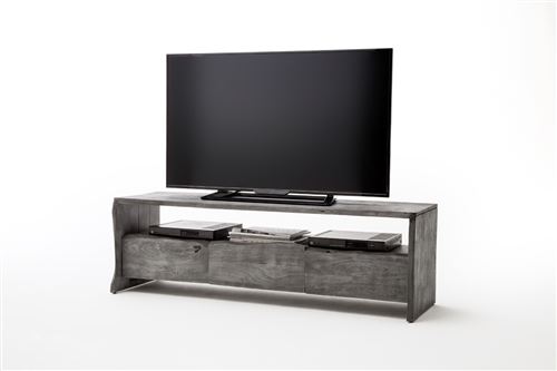 Meuble TV en bois d'acacia massif coloris gris - L145 x H45 x P40 cm -PEGANE-