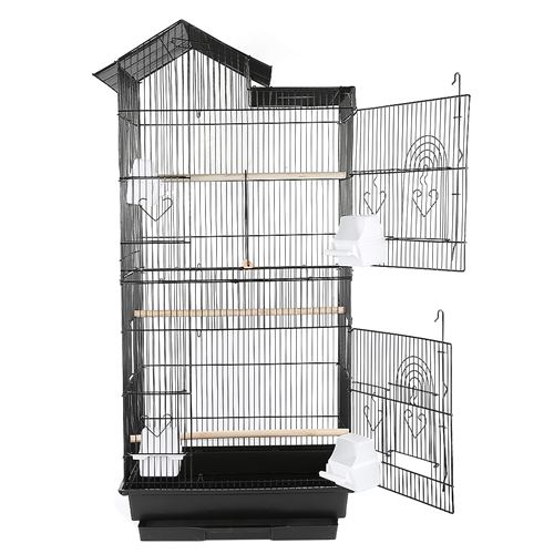 Hawoola Cage à oiseaux de Portable avec toit en Fer pour Canaris Perruches 46*35.5*99cm- noir