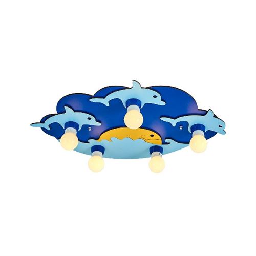 HOMEMANIA Lampe de Plafond Dolphin Plafonnier - Murale - Bleu en Bois, 44 x 70 x 6 cm, 5 x E27, 24W