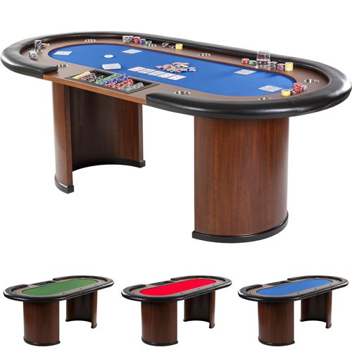 Table de Poker ROYAL FLUSH, 213 x 106 x75 cm, brun et bleu, pods 58 kg, 9 porte-gobelets, accoudoirs rembourrés