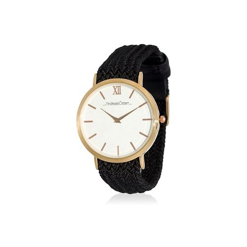 Montre Femme Andreas Osten Mouvement Quartz Cadran Blanc 36mm Et Bracelet Noir En Perlon AO-215