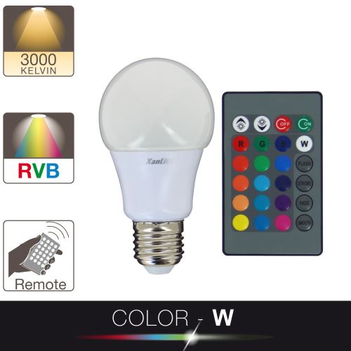 Ampoule LED A60 - cuLot E27 - blanc et multi-color