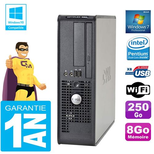 PC Dell 380 Sff Intel E5700 Ram 8Go Disque 250 Go Graveur Dvd WiFi W7