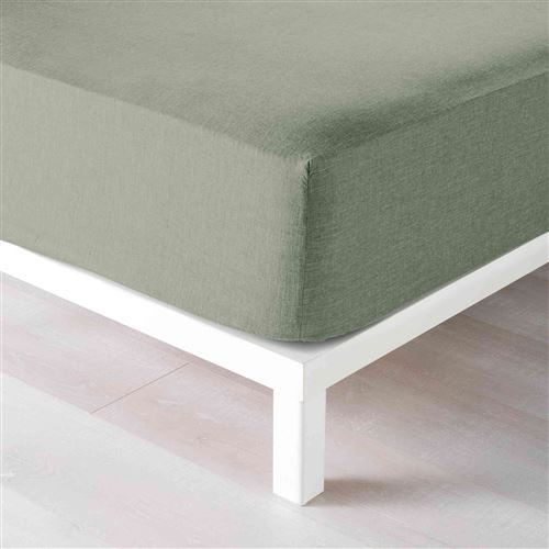 Drap housse polycoton Actually kaki bonnet 30 cm 90x190 cm