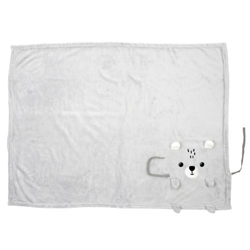 Plaid motif Ourson - 75 x 100 cm - Blanc