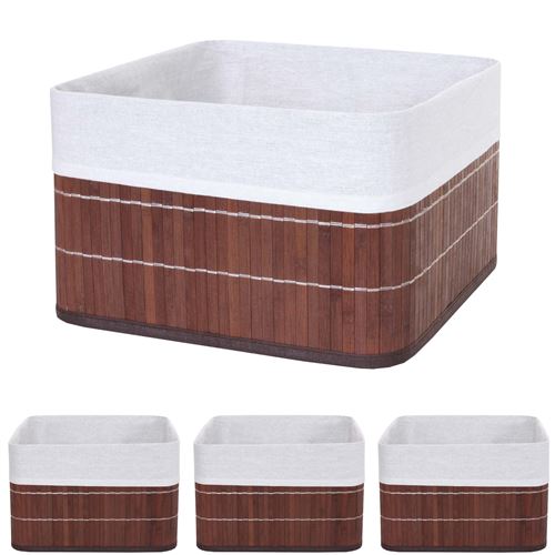 4x panier de rangement MENDLER HWC-C21, boîte de rangement, caisson de triage, bambou, marron