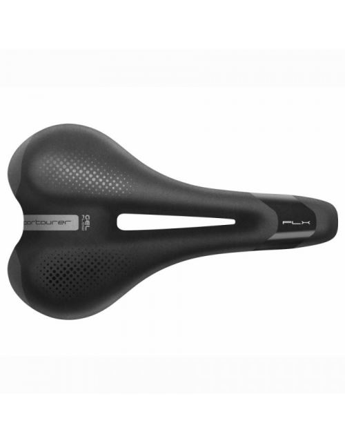 Selle sportourer loisir-vae flx man gel flow noir elastomeres 440g 160x270mm avec trou central rail acier