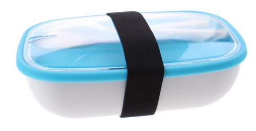 boîte à lunch My Bento avec des couverts 17,5 cm blanc / bleu