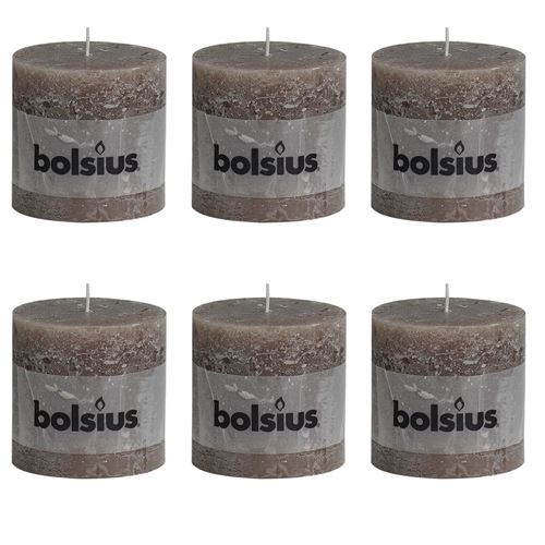 Bolsius Bougie 6 pcs Pilier rustique 100 x 100 mm Taupe