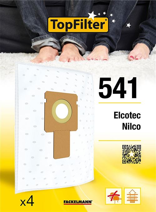 TopFilter 541, 4 sacs aspirateur pour Elcotec et Nilco boîte de sacs d'aspiration en non-tissé, 4 sacs à poussière (30 x 26 x 0,1 cm)