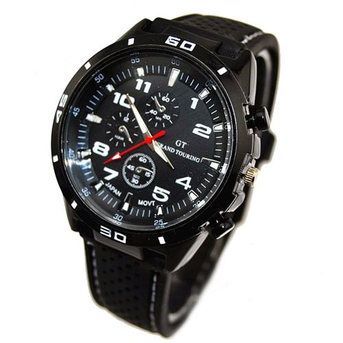 Homme montre cuir boîtier quartz analogique Luxe