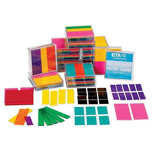 hand2mind Plastic Rainbow Fraction Squares Bulk Math Manipulative Kit for the Classroom (15 Sets of 51 Tiles)