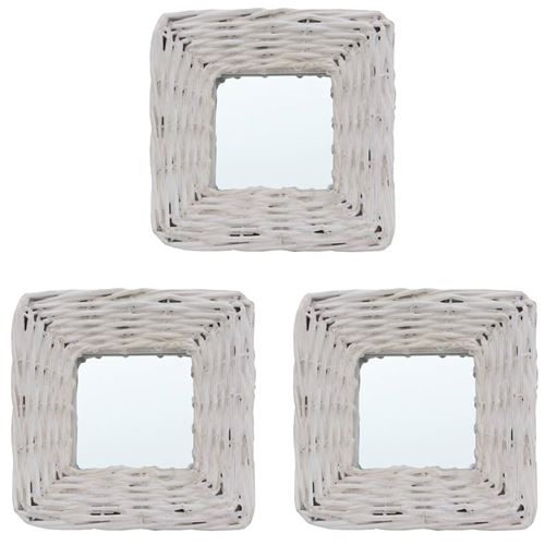 vidaXL Miroirs 3 pcs Blanc 15x15 cm Osier