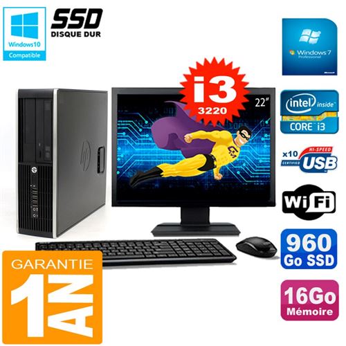 Pc hp compaq 8300 sff ecran 22' core i3-3220 ram 16go disque 960 go ssd wifi w7