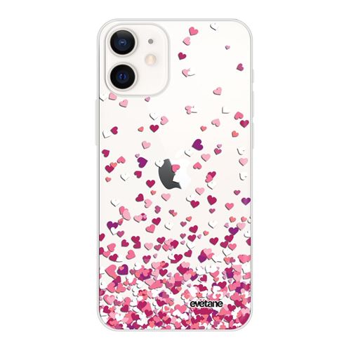 Coque pour iPhone 12 mini souple transparente Confettis De Coeur Motif Ecriture Tendance [Evetane®]