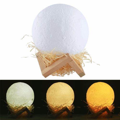 Eclairage LED Guirlande/Décoration LED 1W 3D Print Moon lampe USB charge Patted 3-couleur LED de changement de couleur à économie d énergie Night Light avec support en bois Base, Diamètre: 15cm