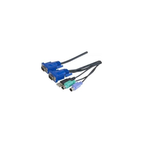 Dexlan - Câble clavier / vidéo / souris (KVM) - HD-15 (VGA) (M) pour USB, PS/2, HD-15 (VGA) (M) - 3 m - vis moletées