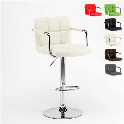 Superstool - Tabouret pour bar cuisine haut tournant réglable avec dossier et avec accoudoirs Las Vegas, Couleur: Blanc
