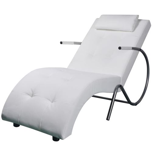 vidaXL Chaise longue avec oreiller Cuir artificiel Blanc